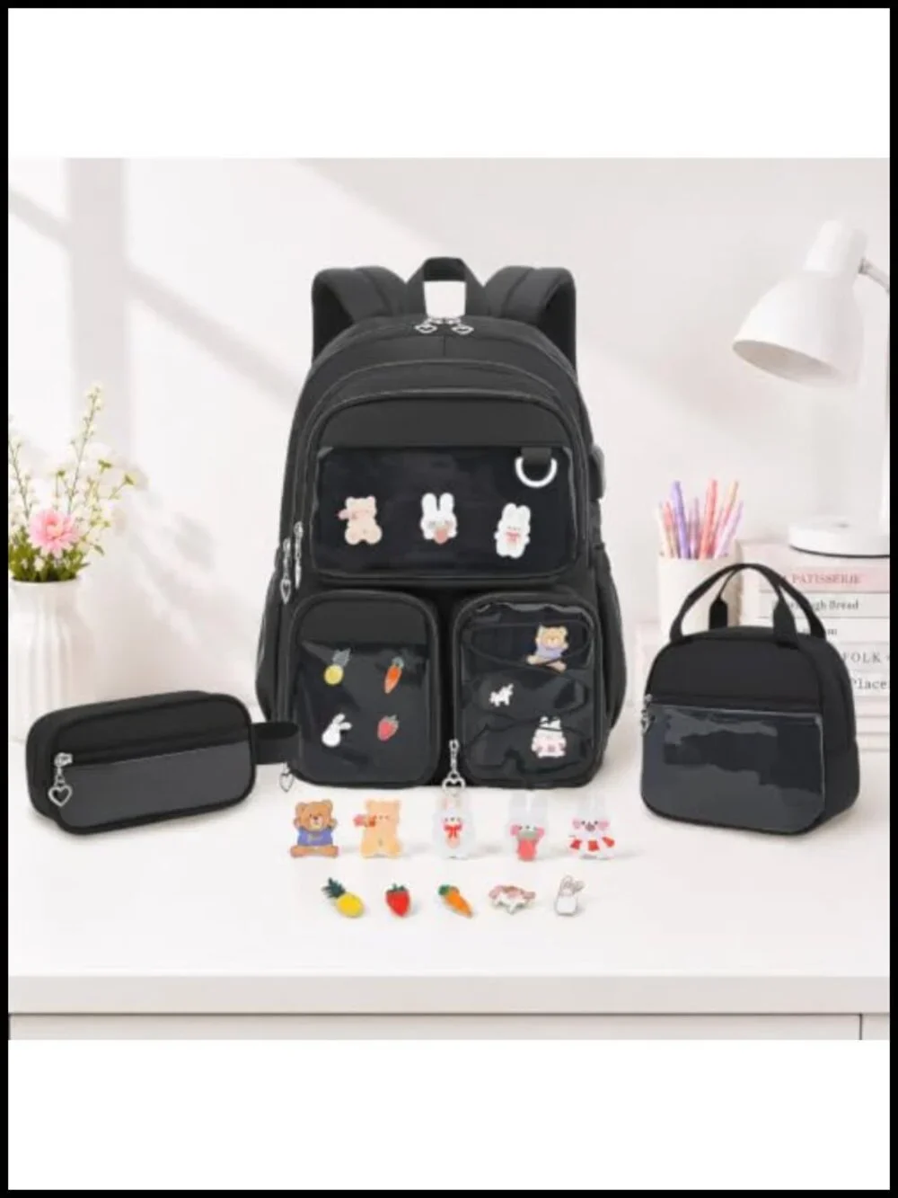 Kawaii Ita Backpack Set with Lunch Bag & Pencil Case for School